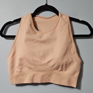 Women's Peach Sleeveless Top Sports Bra High Neck Crop Top Size L